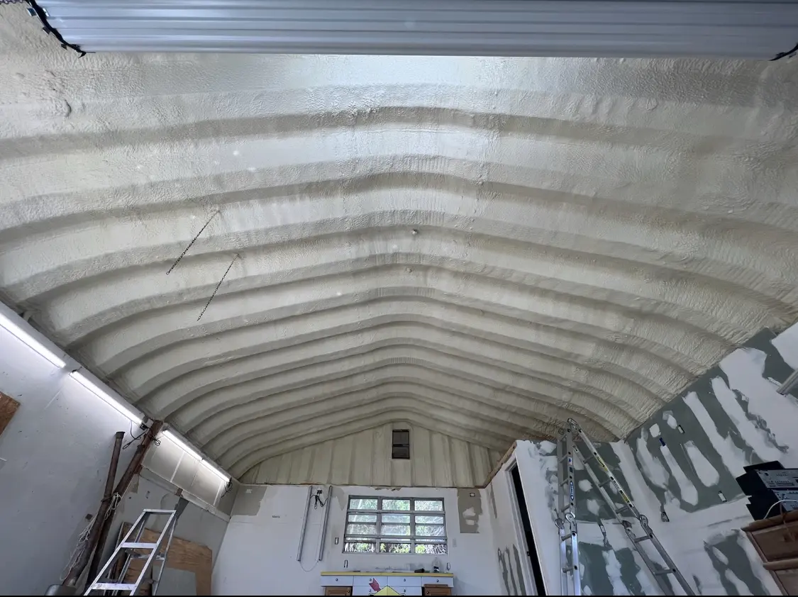 Spray polyurethane foam applied to the underside of a metal roof deck in Atlantic City